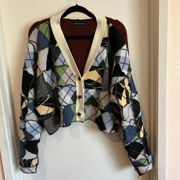 Urban Outfitters Arden Patchwork Argyle Cardigan Size XS Small Knit Button Up - Picture 2 of 7